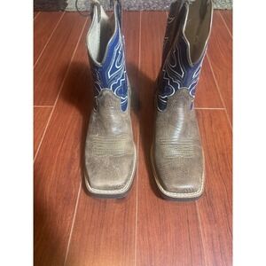 Ariat Sorting Pen Kids Youth Cowboy Boot Sz. 2 Leather Blue Brown Western Square
